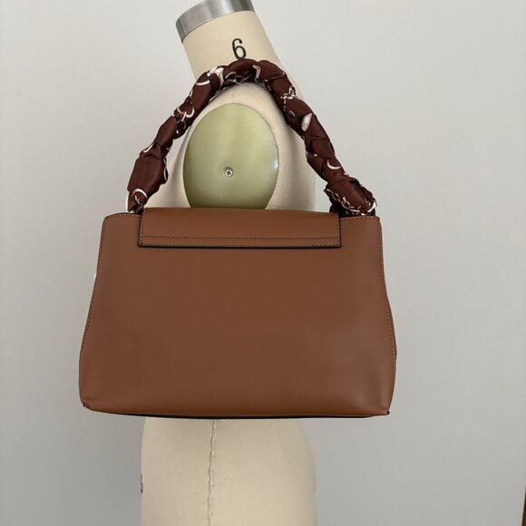 Nicole Miller New York Women's Leather Shoulder Bag Tan Scarf Accent NWT - Picture 3 of 12